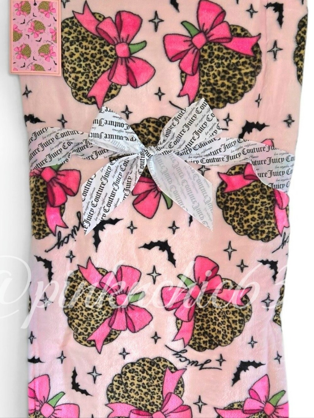Juicy Couture Pink Coquette Bow W/ Leopard Print Pumpkins Throw Blanket